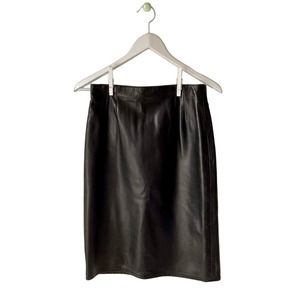 Vakko Vintage Black Leather Pencil Skirt Size 8